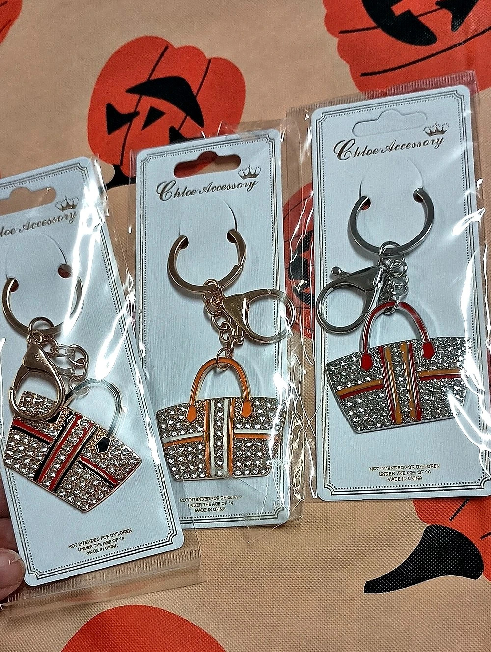Women's 3pc Fashion Bagcharms Rhinestone Handbag Keychain Bundle